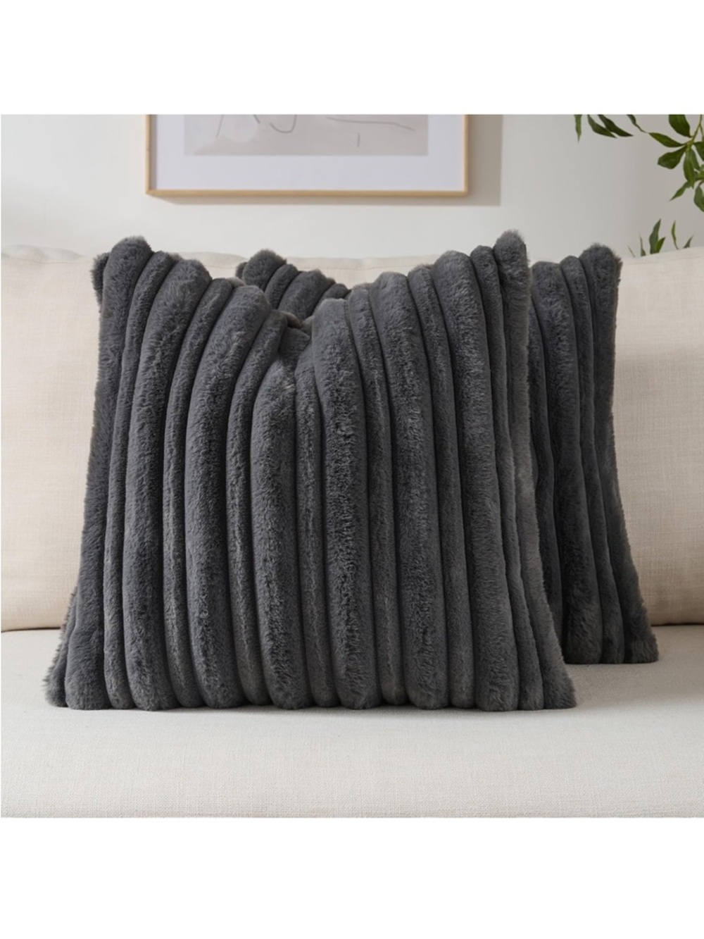 FUTE Charcoal Decorative Throw Pillow Covers Soft Fluffy Faux Rabbit Fur
914-12